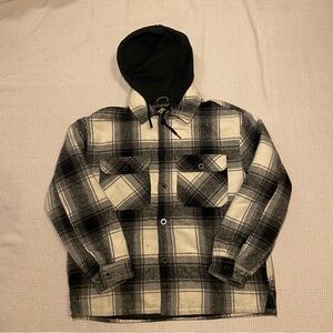 Plaid Hooded Flannel Jacket in Black and Cream